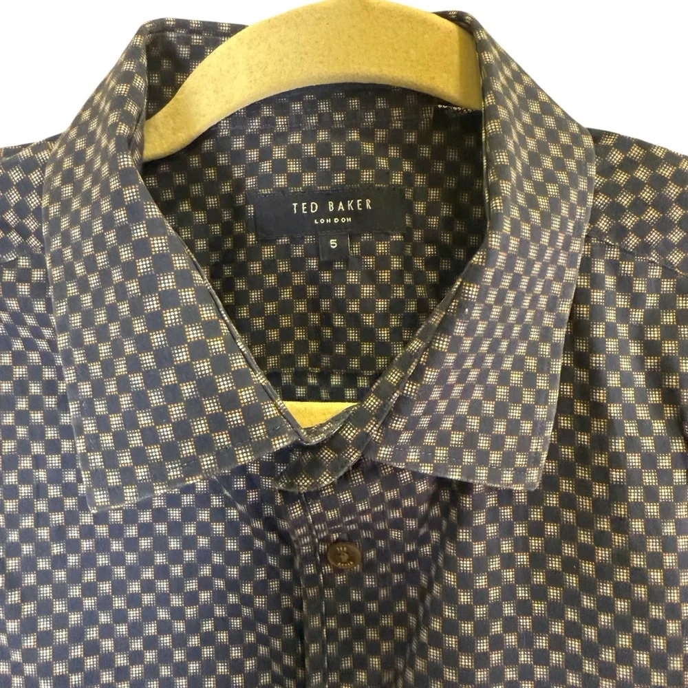 Ted Baker London Men’s Cotton Elastane Navy Geometric Button Down Shirt sz XL